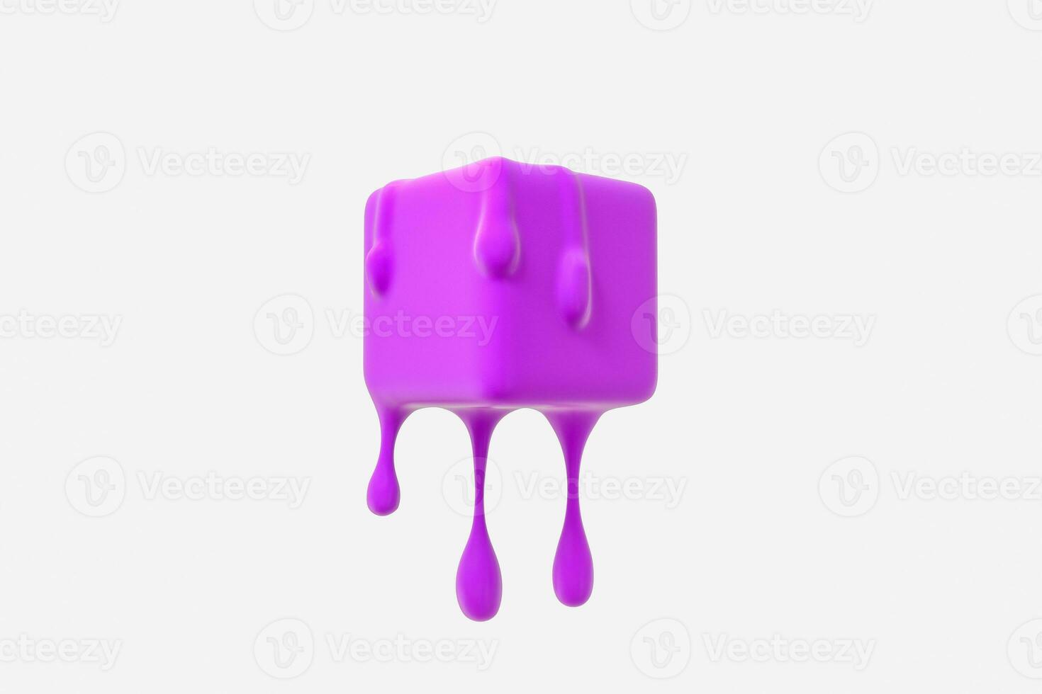 Purple melting cube with liquid drop details, 3d rendering photo