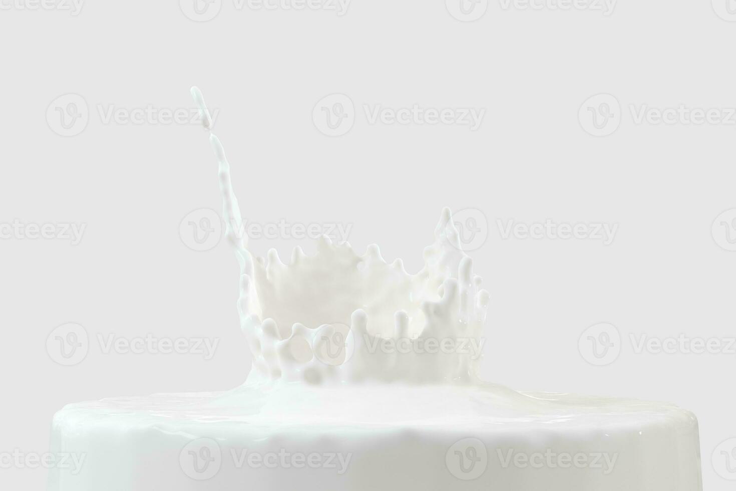 Purity splashing milk with crown shapes, 3d rendering. photo