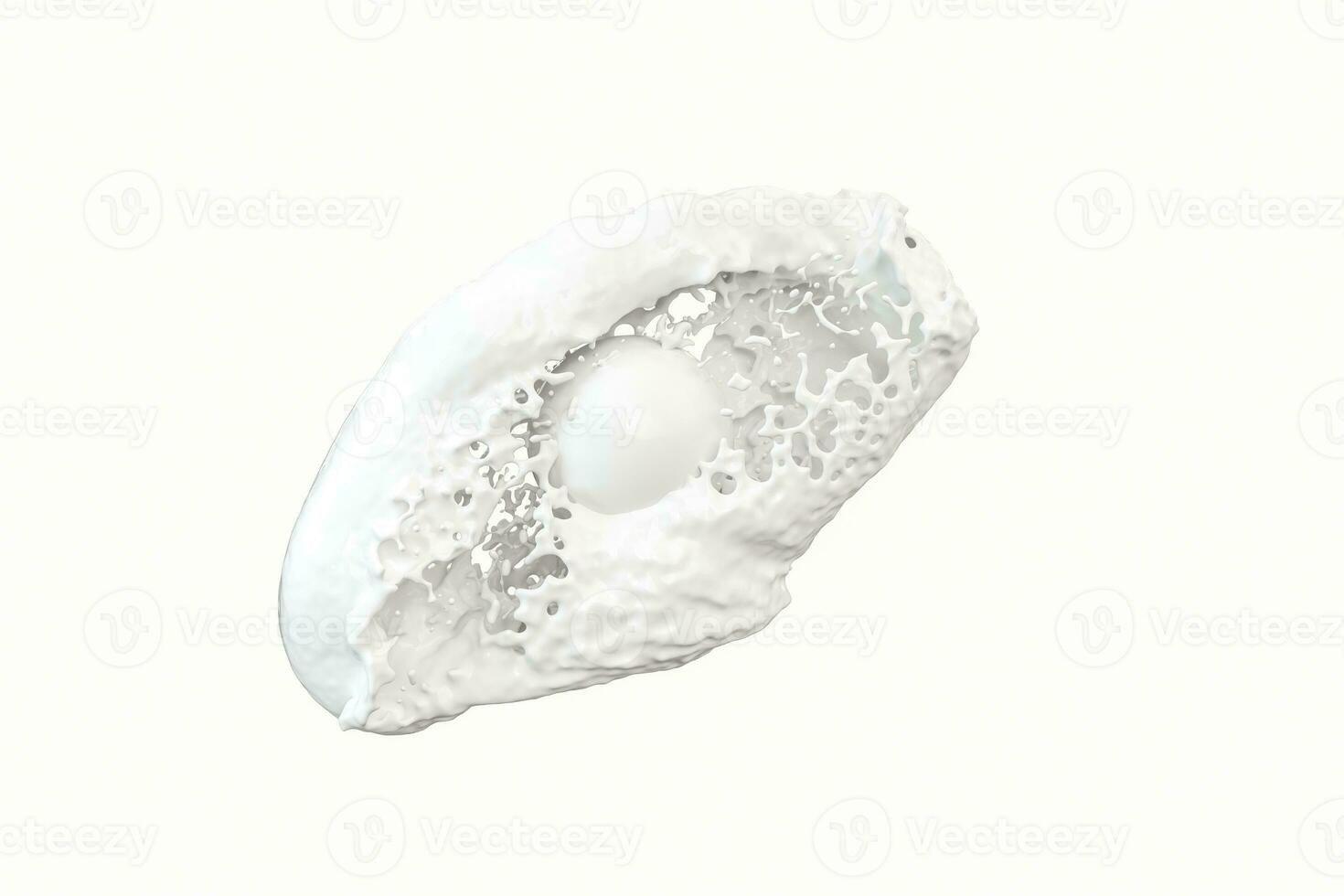 Purity splashing milk with flying spheres, 3d rendering. photo