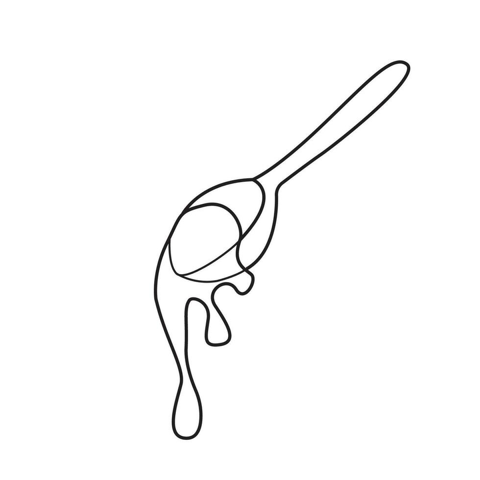 Vector linear illustration of honey spoon, doodle style.