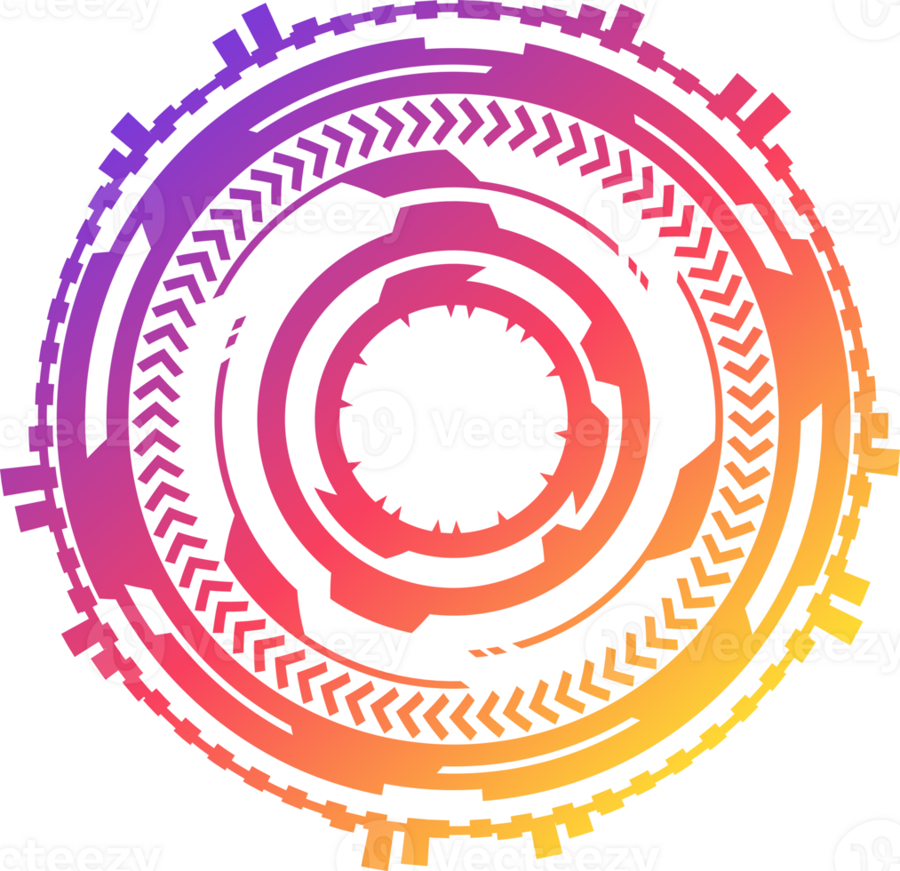 HUD futuristic element. Abstract optical neon aim. Circle geometric shape for virtual interface and games. Camera viewfinder for sniper weapon. png