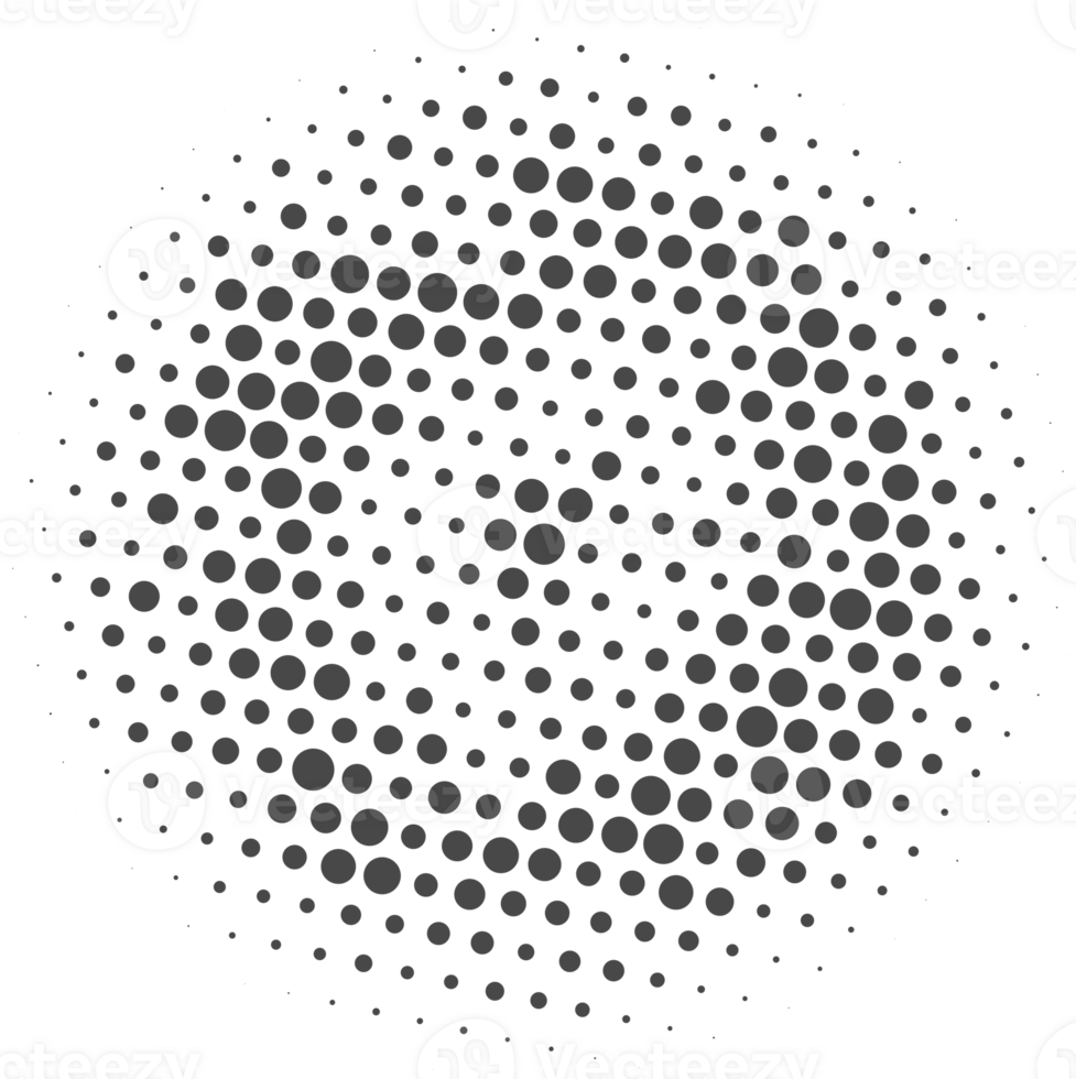 Circle dots with halftone pattern. Round gradient background. Elements with gradation points texture. Abstract geometric shape png