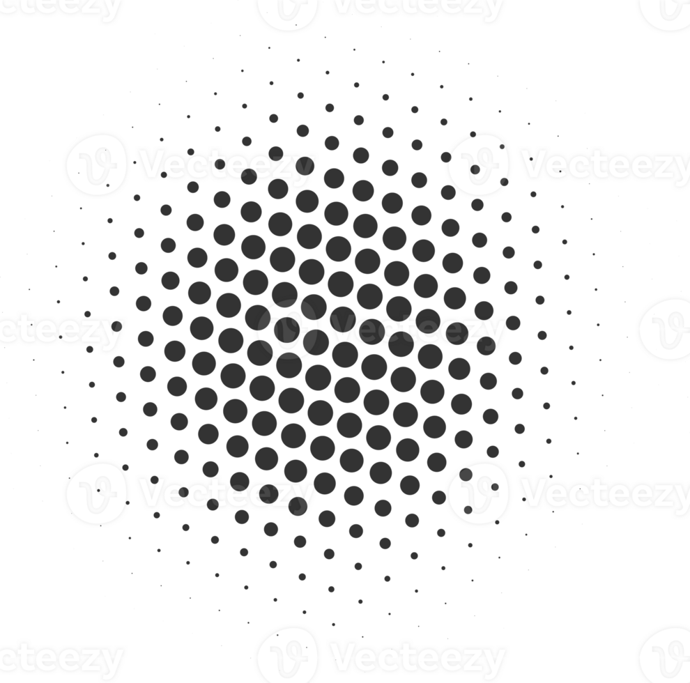 Half tone dotted circle. Round shape with grunge texture. Abstract gradient element png