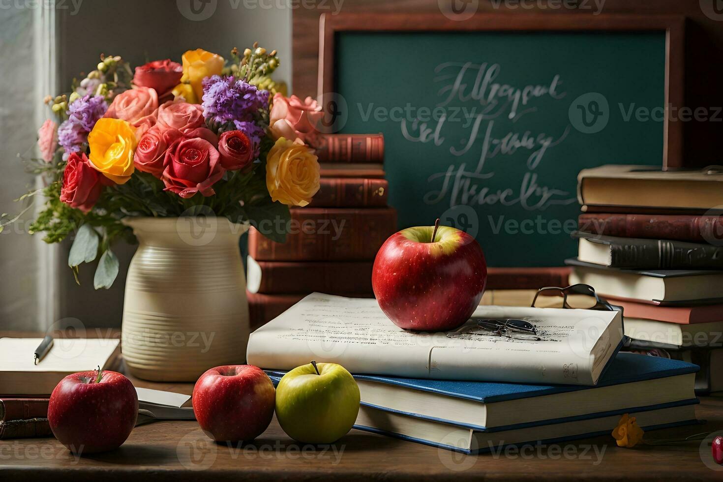 an assortment of Teacher's Day elements beautifully arranged on a table. photo