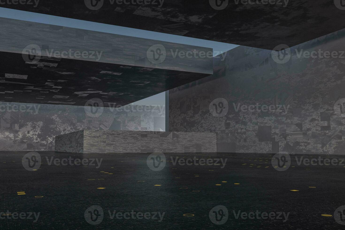 The dark abandoned room, creative architectural construction, 3d rendering. photo