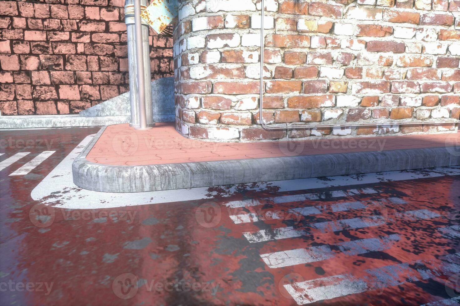el retro ciudad calle con ladrillo edificios en el lado, 3d representación. foto
