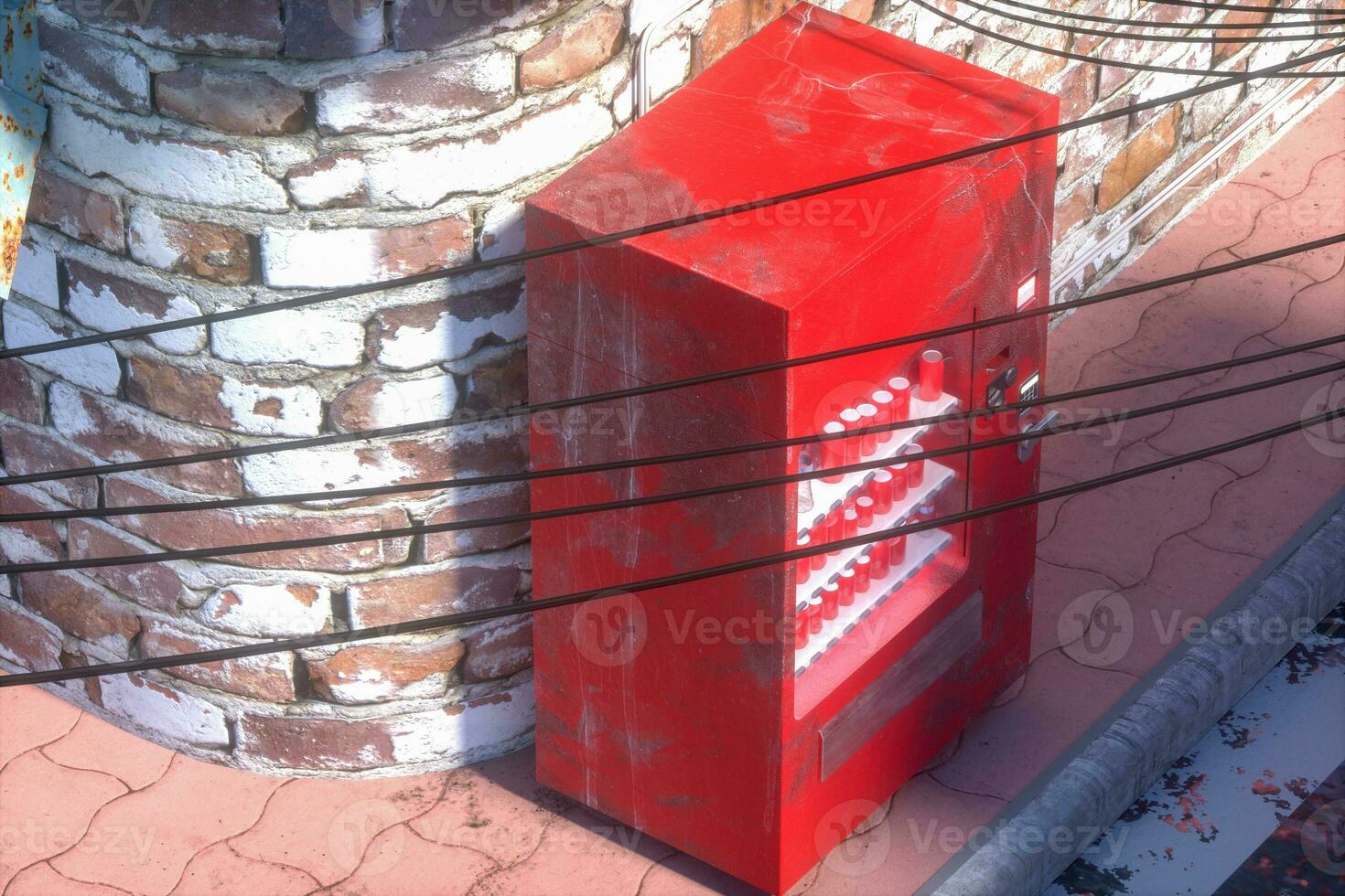 The retro city street with brick buildings by the road, 3d rendering. photo