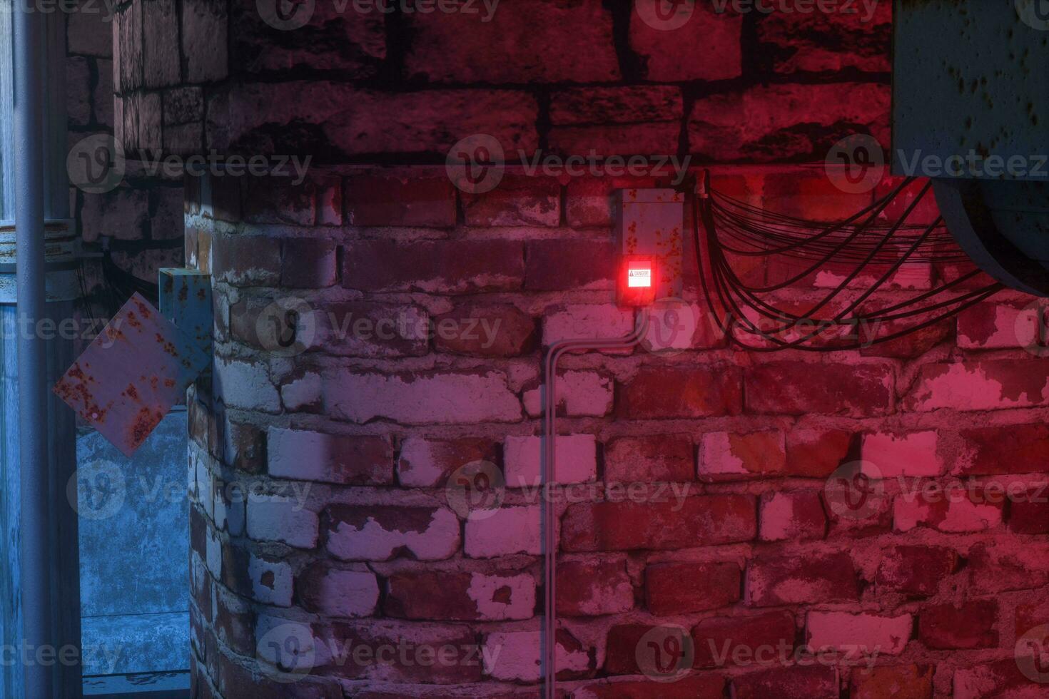 Vintage streets with colorful lights at night, 3d rendering. photo