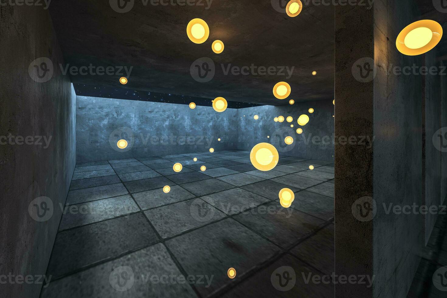 3d rendering, the abandoned empty room at night. photo