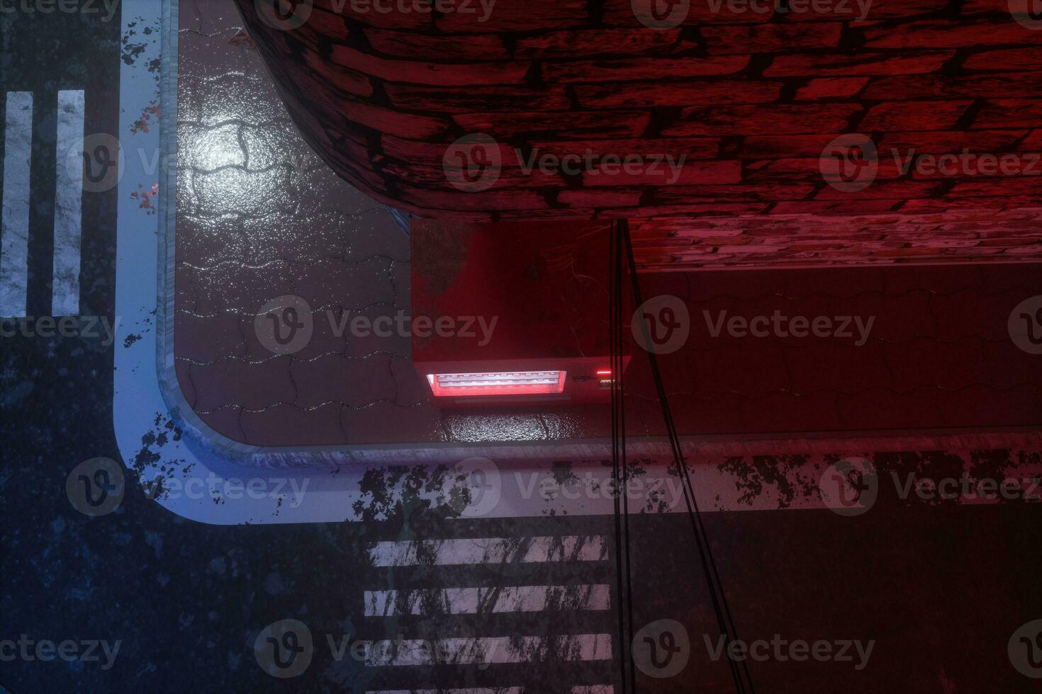 A retro street with vending machines on the side of the road at night, 3d rendering. photo