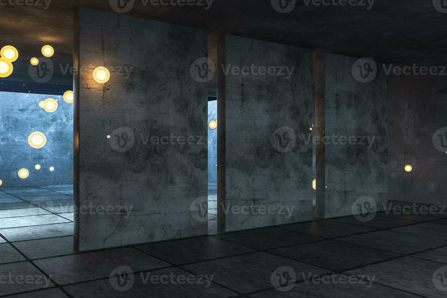 3d rendering, the abandoned empty room at night. photo