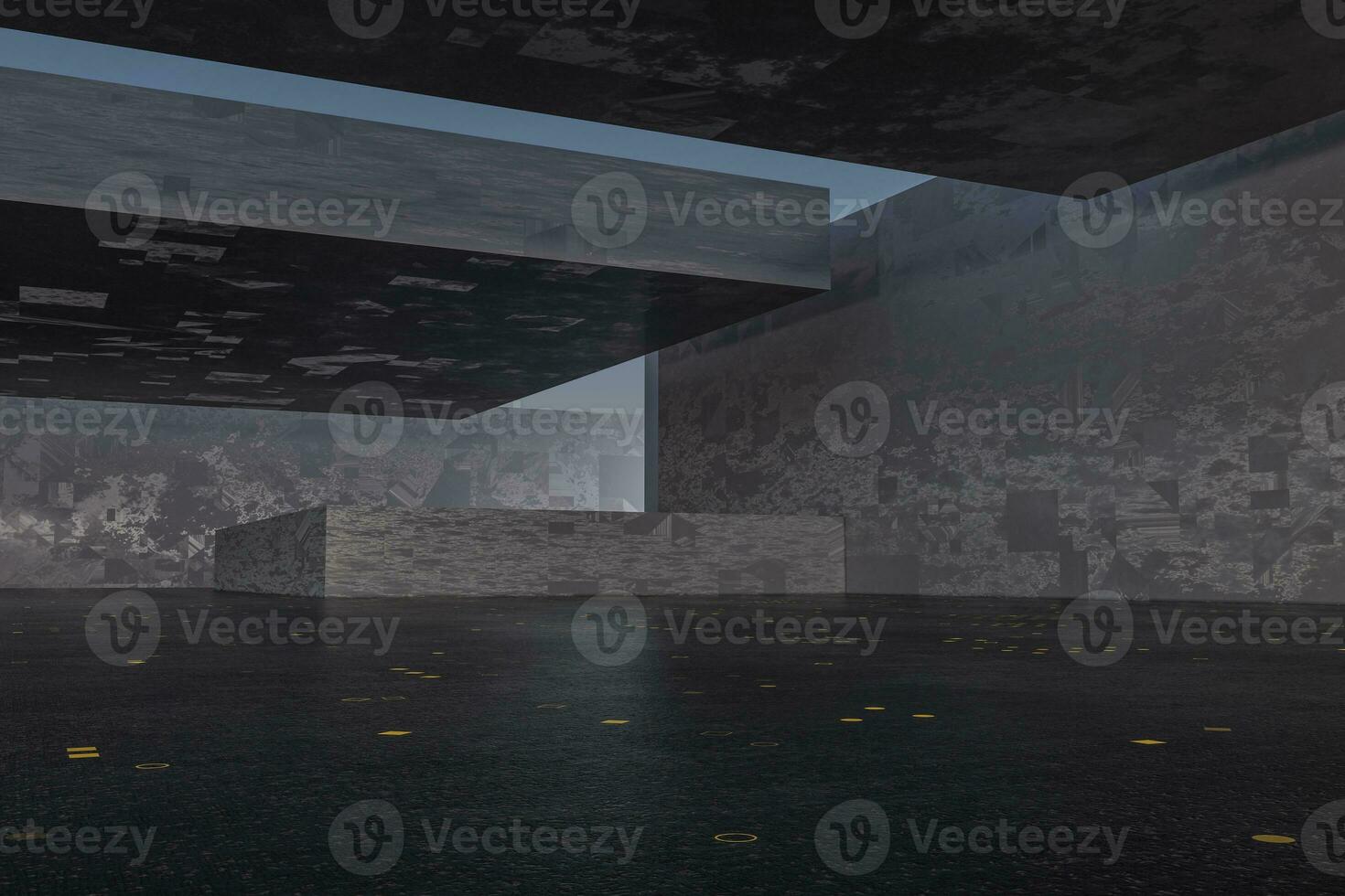 The dark abandoned room, creative architectural construction, 3d rendering. photo