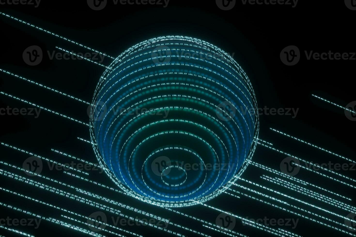 Digital lines made of numbers, globe big data background, 3d rendering photo