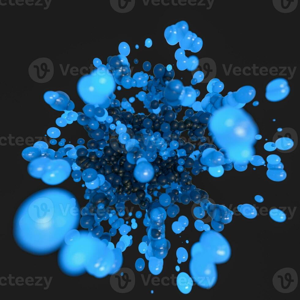 Glowing and flying spheres with dark background, 3d rendering photo