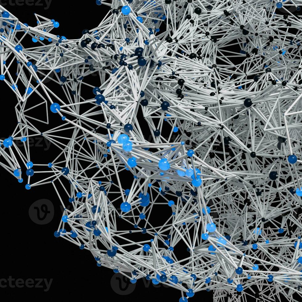 Glowing nodes with variational lines, 3d rendering photo