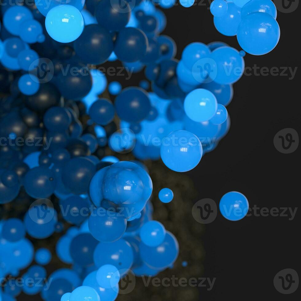 Glowing and flying spheres with dark background, 3d rendering photo