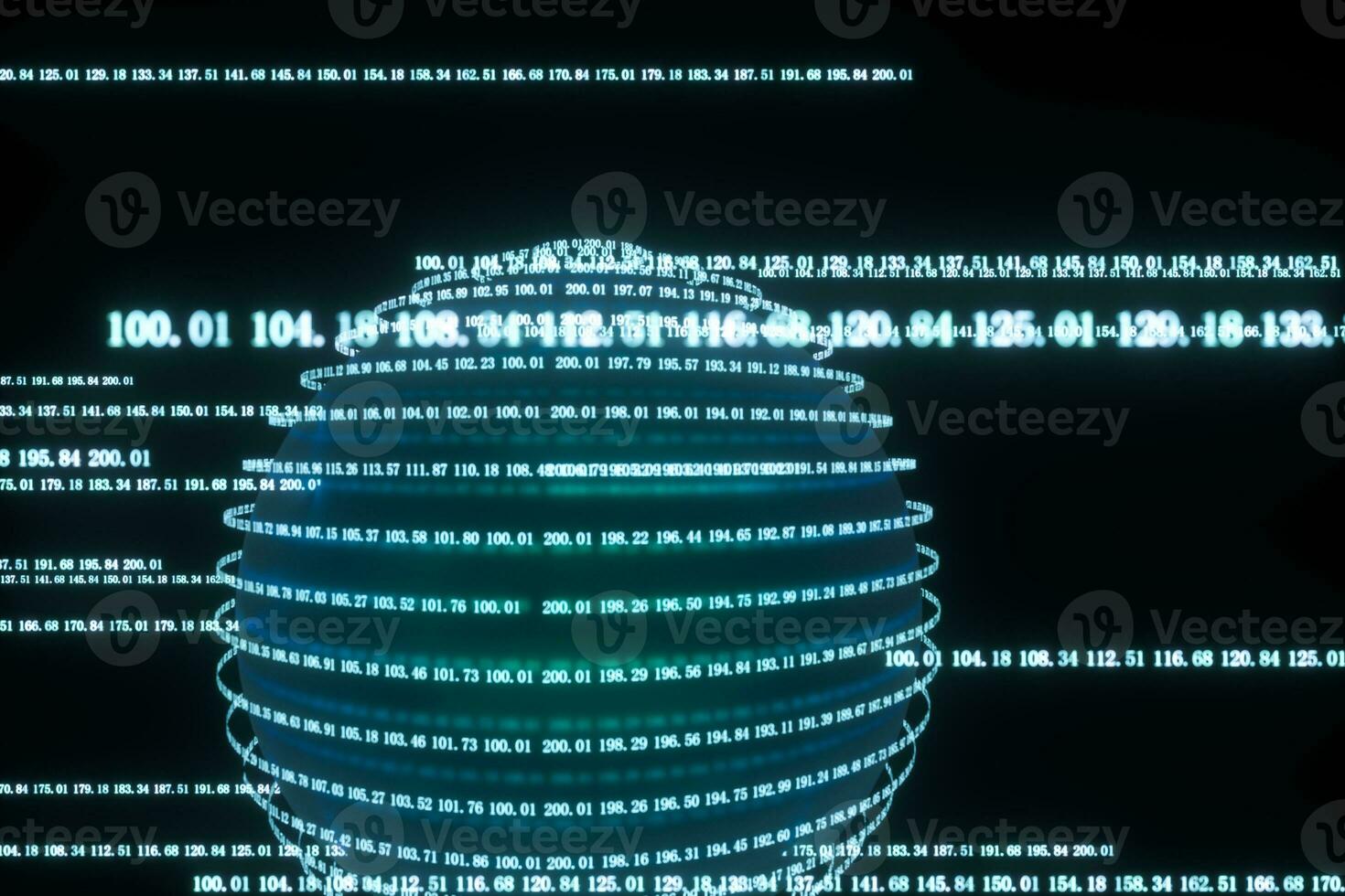 Digital lines made of numbers, globe big data background, 3d rendering photo
