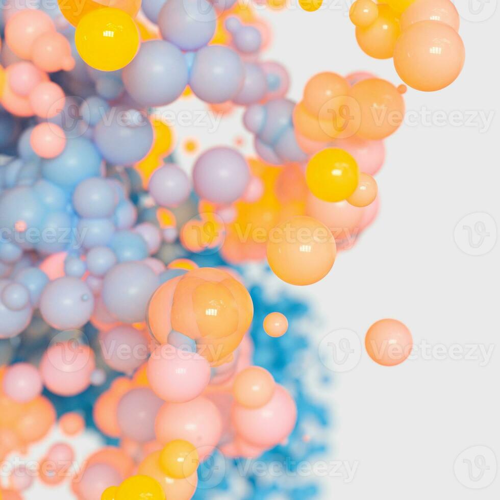 Glowing and flying spheres with white background, 3d rendering photo