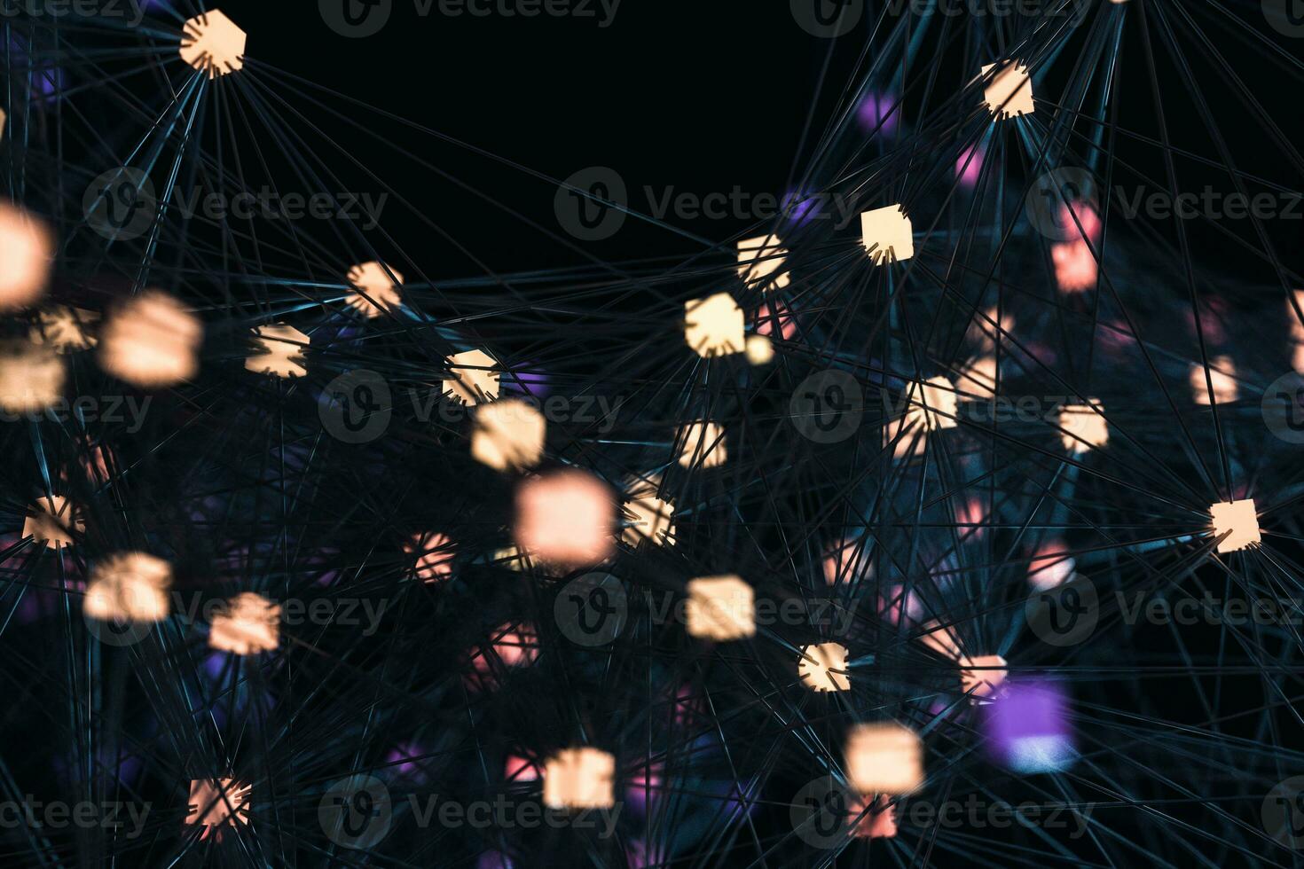 Glowing nodes with variational lines, 3d rendering photo