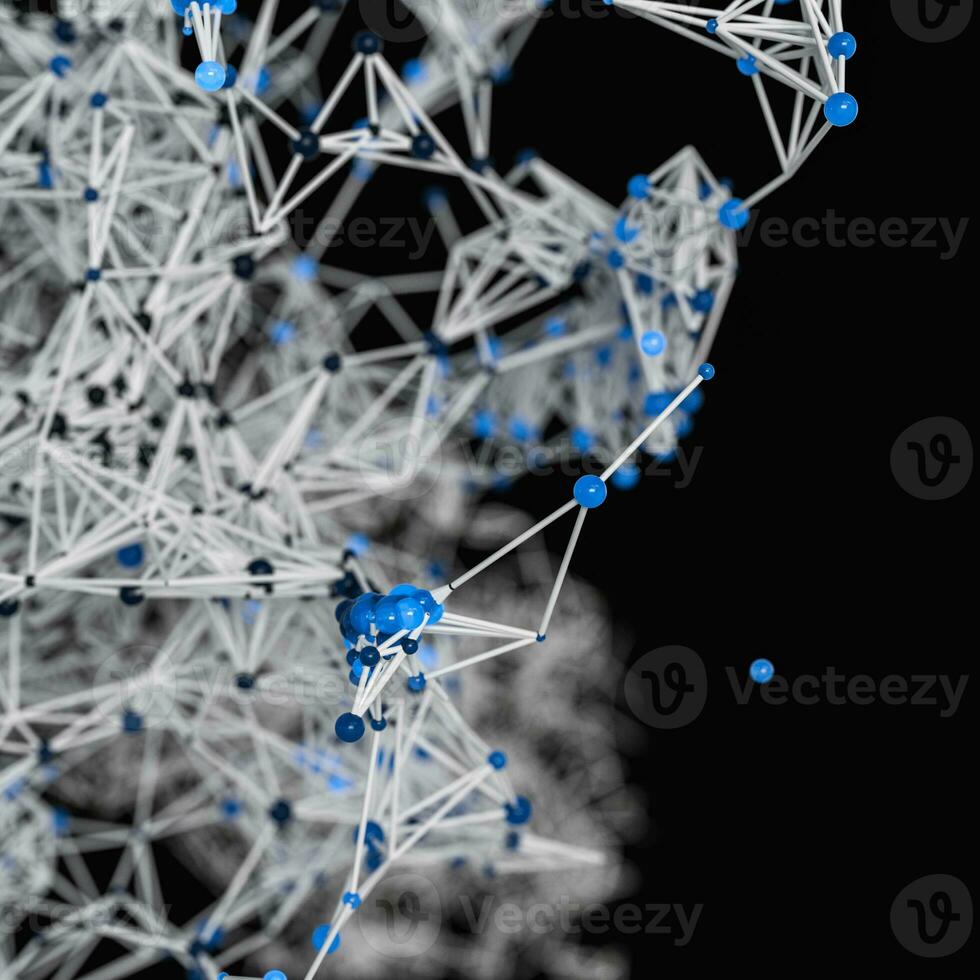 Glowing nodes with variational lines, 3d rendering photo