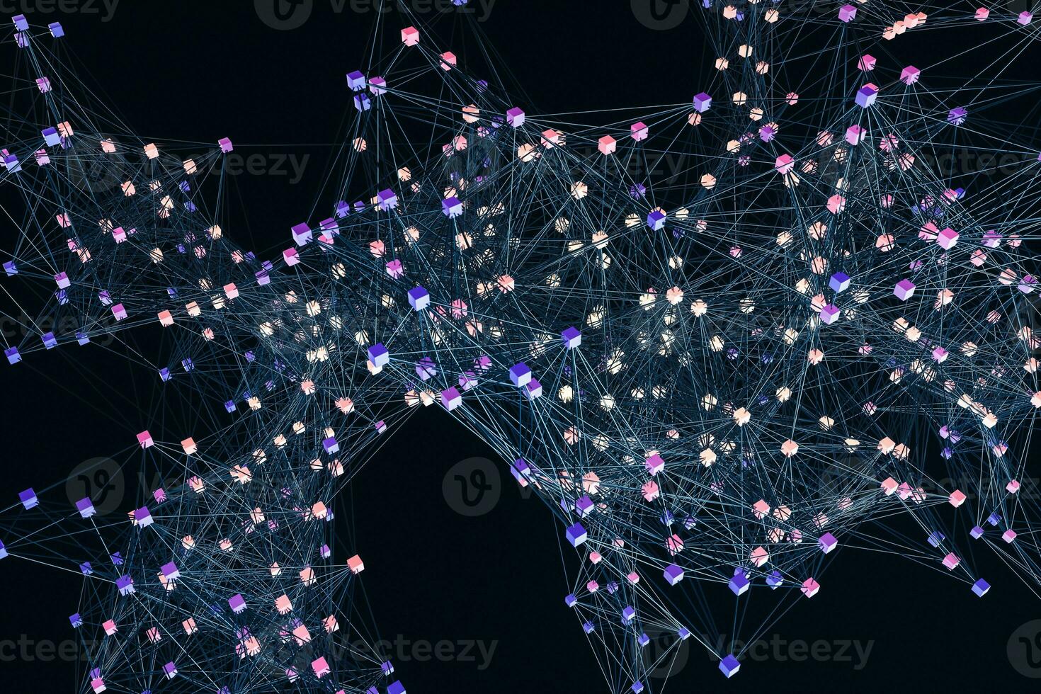 Glowing nodes with variational lines, 3d rendering photo