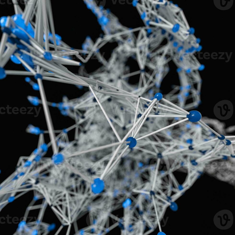 Glowing nodes with variational lines, 3d rendering photo