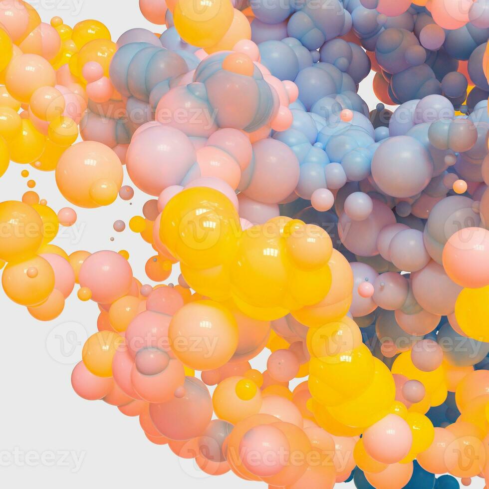 Glowing and flying spheres with white background, 3d rendering photo