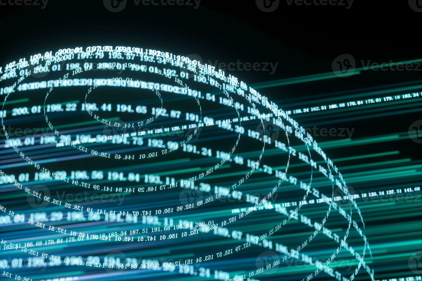 Digital lines made of numbers, globe big data background, 3d rendering photo