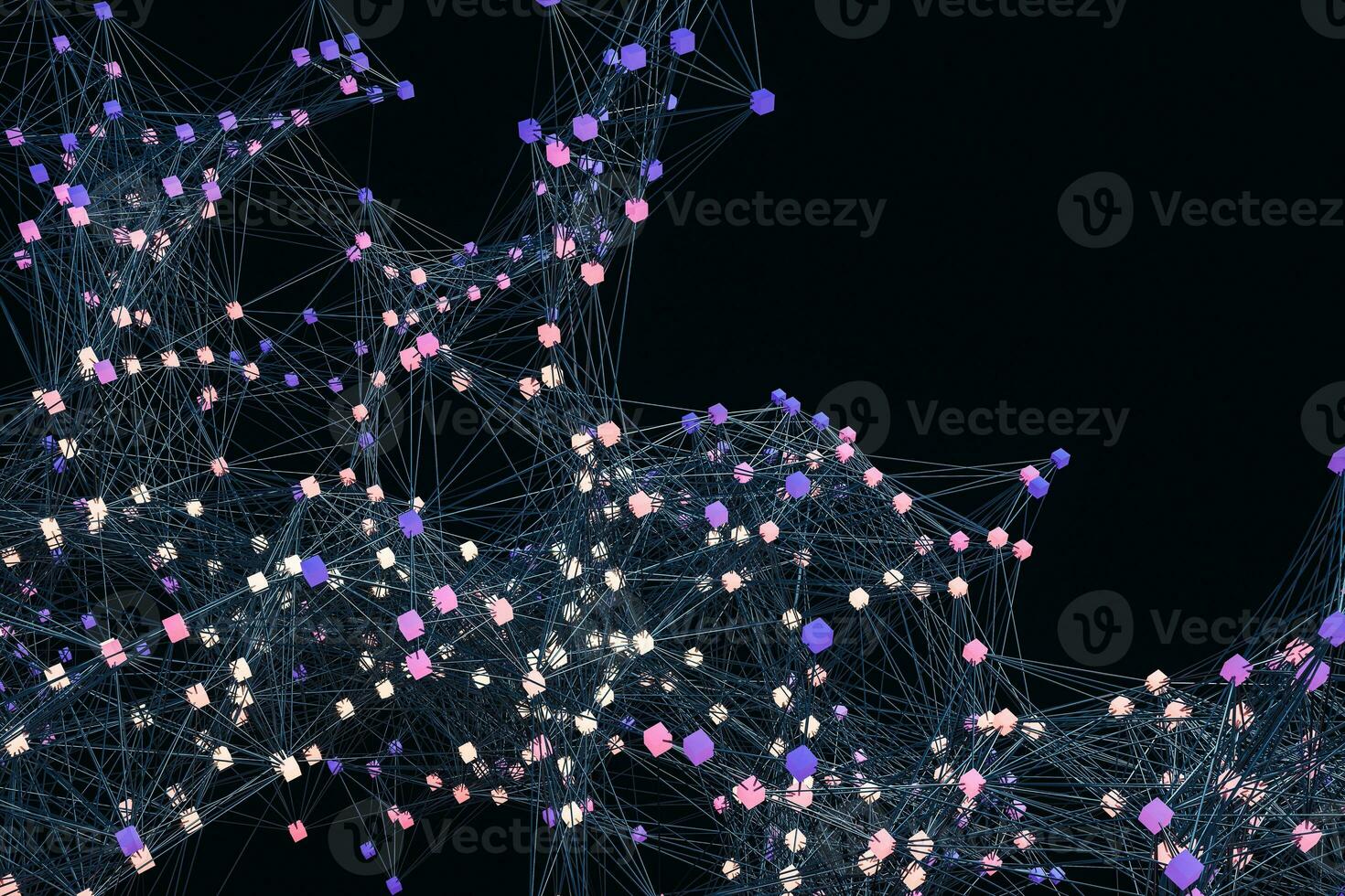 Glowing nodes with variational lines, 3d rendering photo