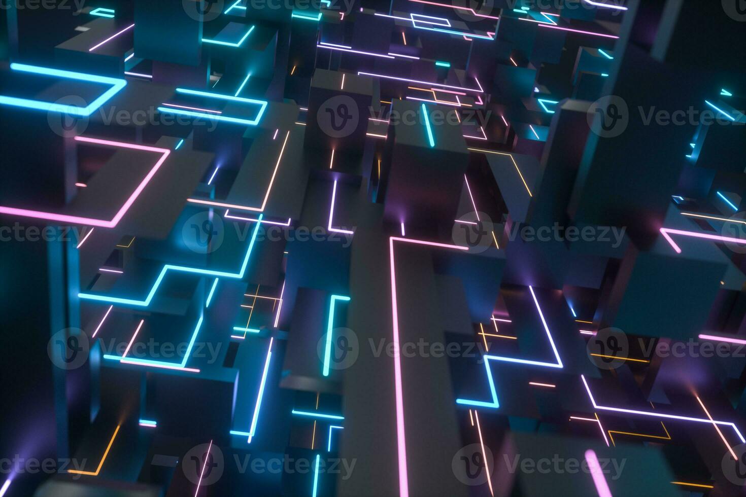 Colorful cyber space with crossed glowing lines, 3d rendering. photo
