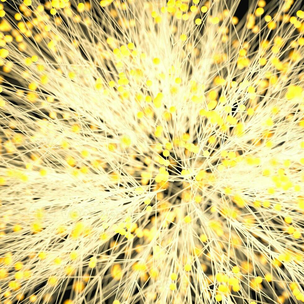 Glowing yellow lines and dots with dark background, 3d rendering. photo