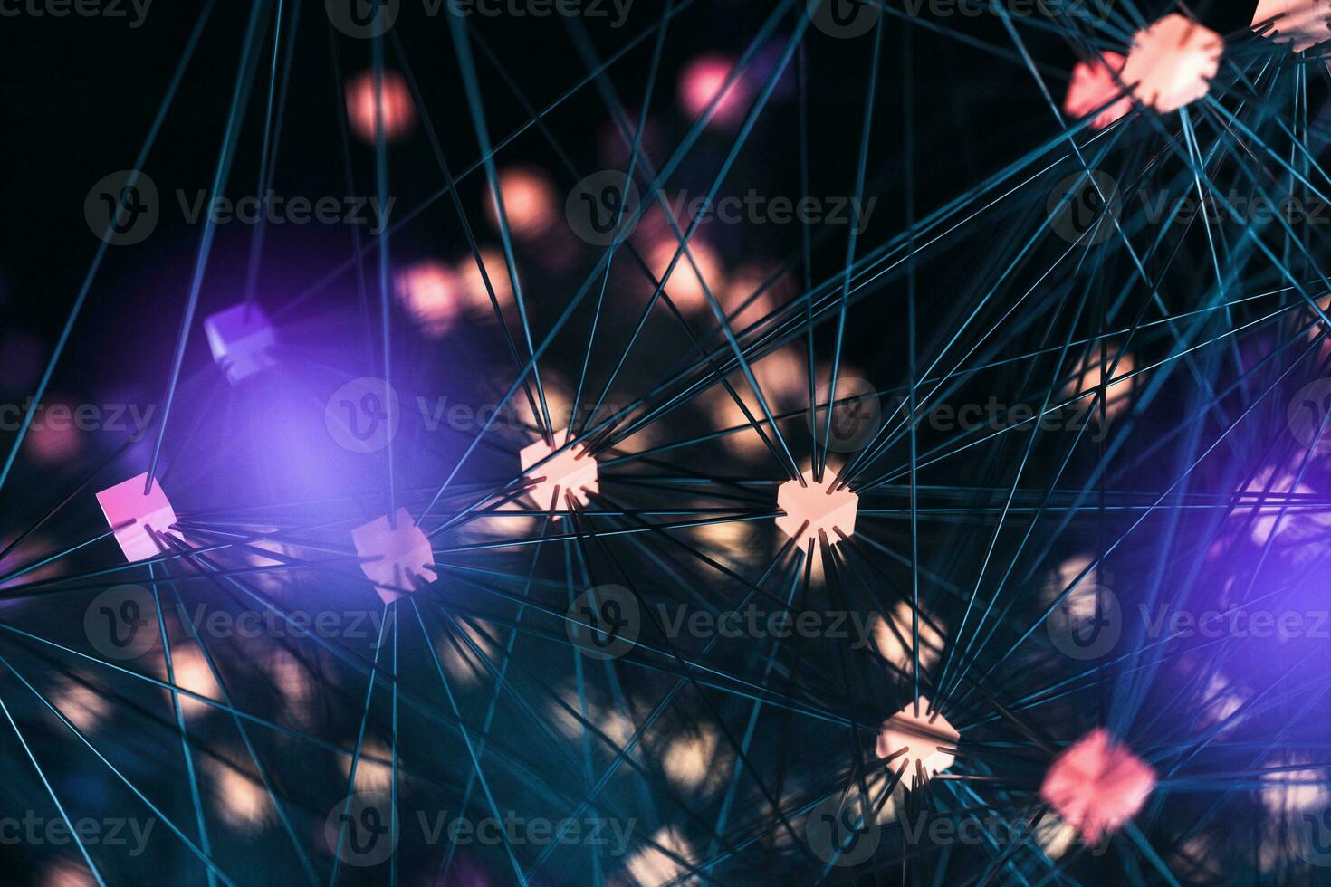 Glowing nodes with variational lines, 3d rendering photo