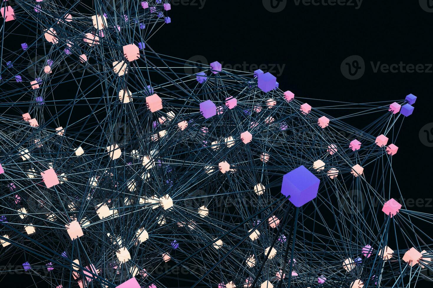 Glowing nodes with variational lines, 3d rendering photo
