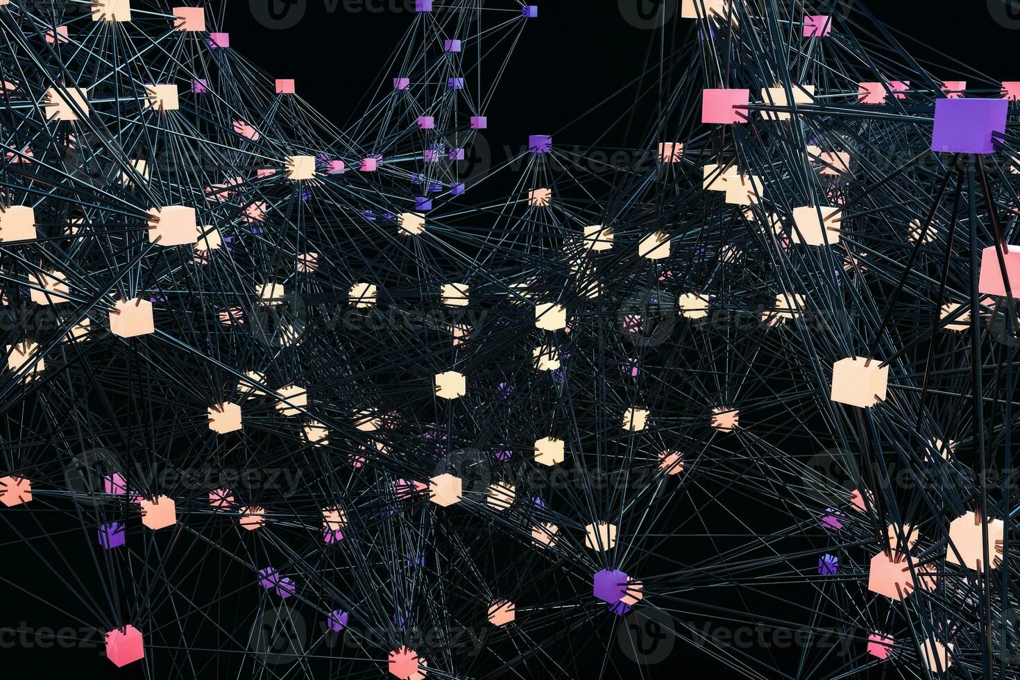 Glowing nodes with variational lines, 3d rendering photo