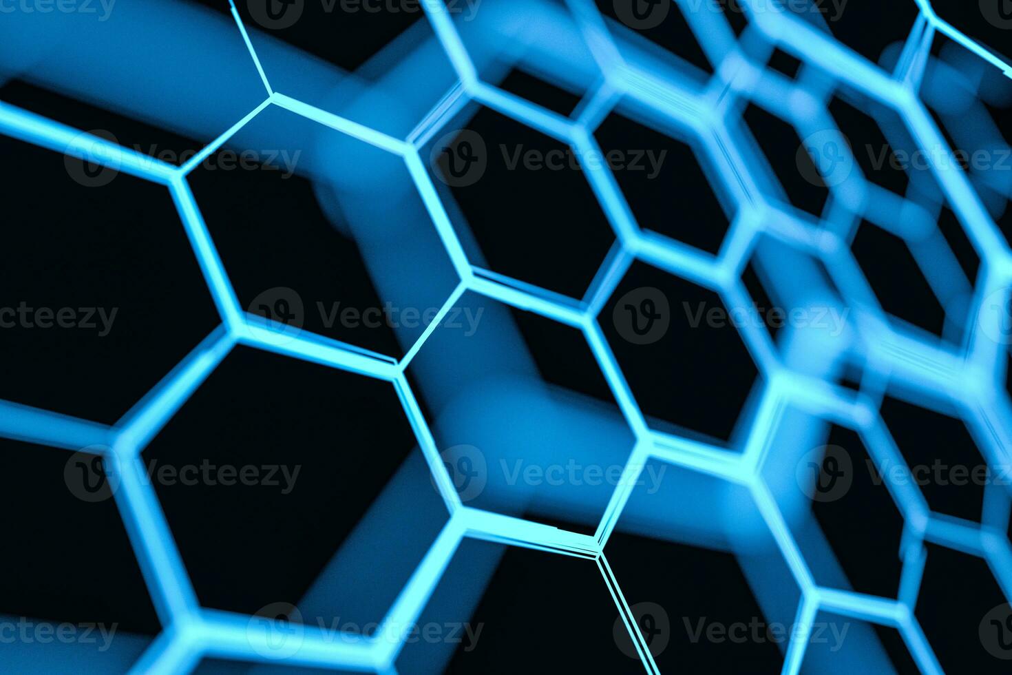 Blue hexagon and glowing lines crossed, 3d rendering. photo