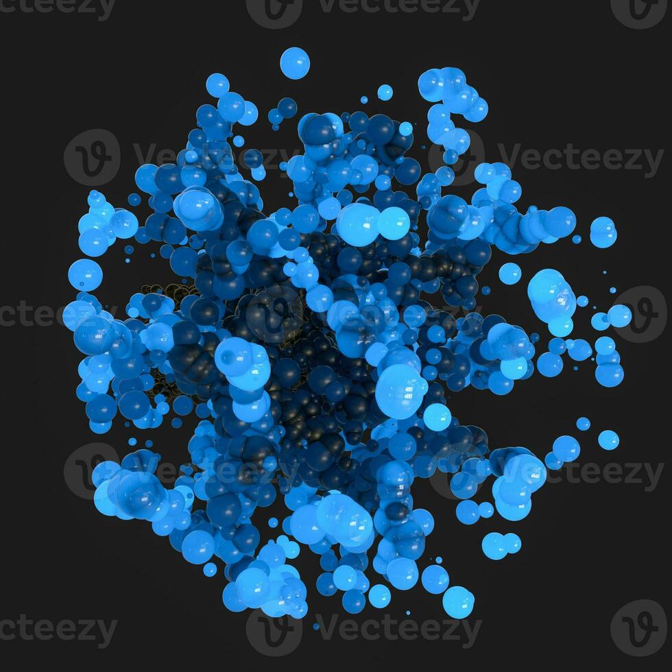 Glowing and flying spheres with dark background, 3d rendering photo