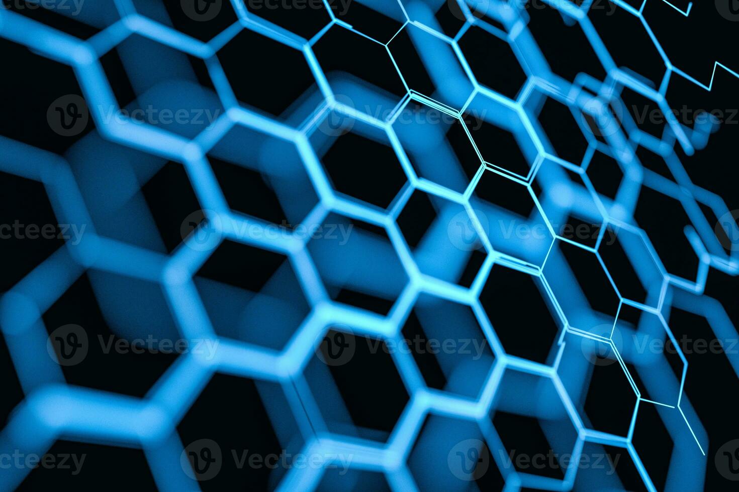 Blue hexagon and glowing lines crossed, 3d rendering. photo