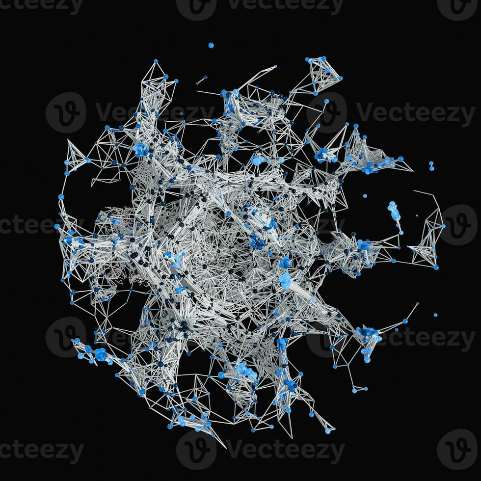 Glowing nodes with variational lines, 3d rendering photo