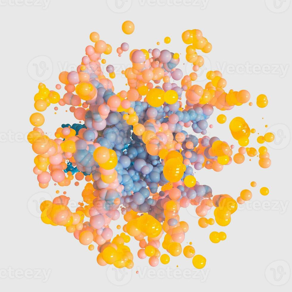 Glowing and flying spheres with white background, 3d rendering photo