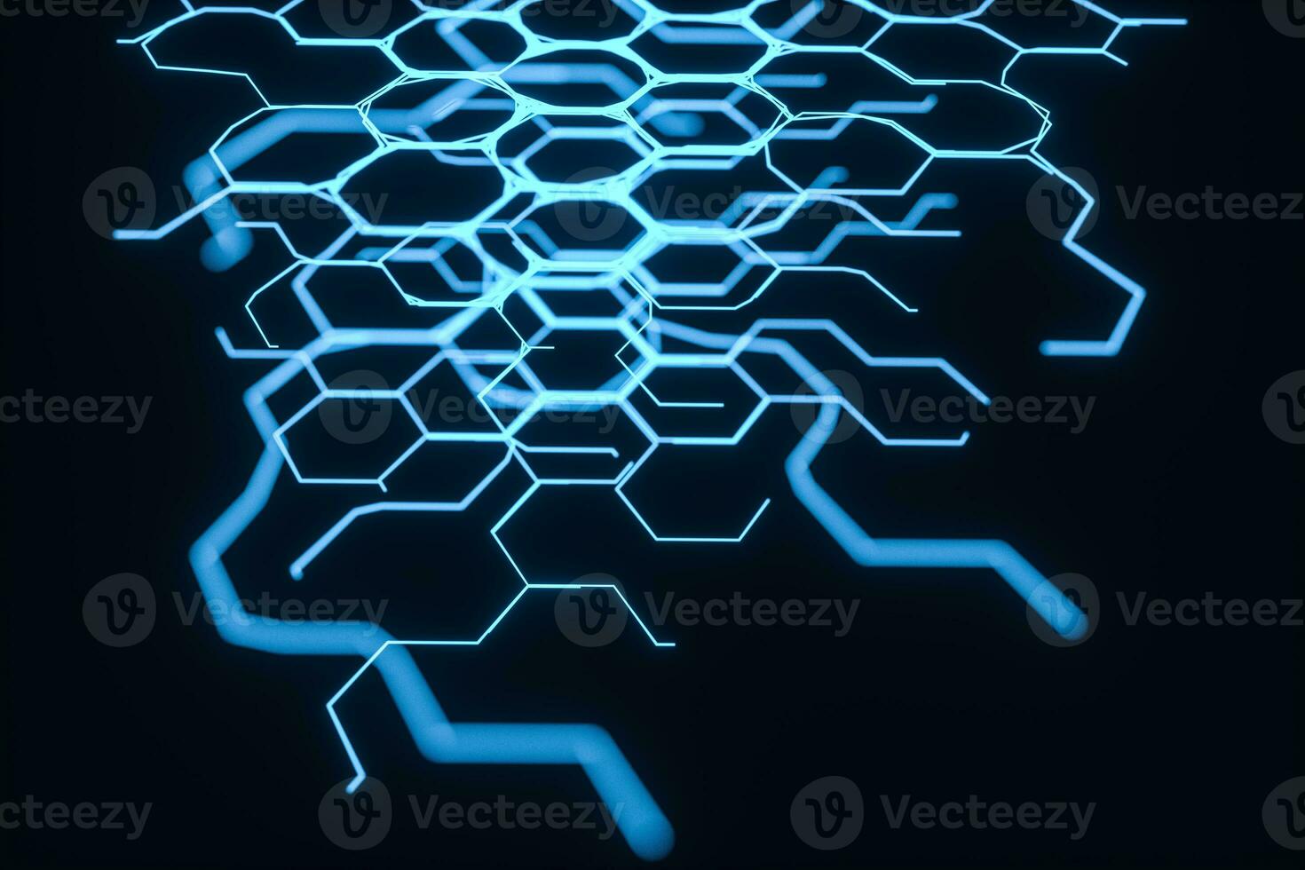 Blue hexagon and glowing lines crossed, 3d rendering. photo