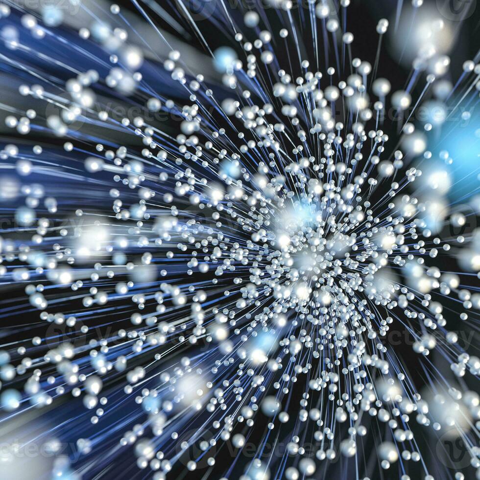 Glowing blue lines and dots with dark background, 3d rendering. photo