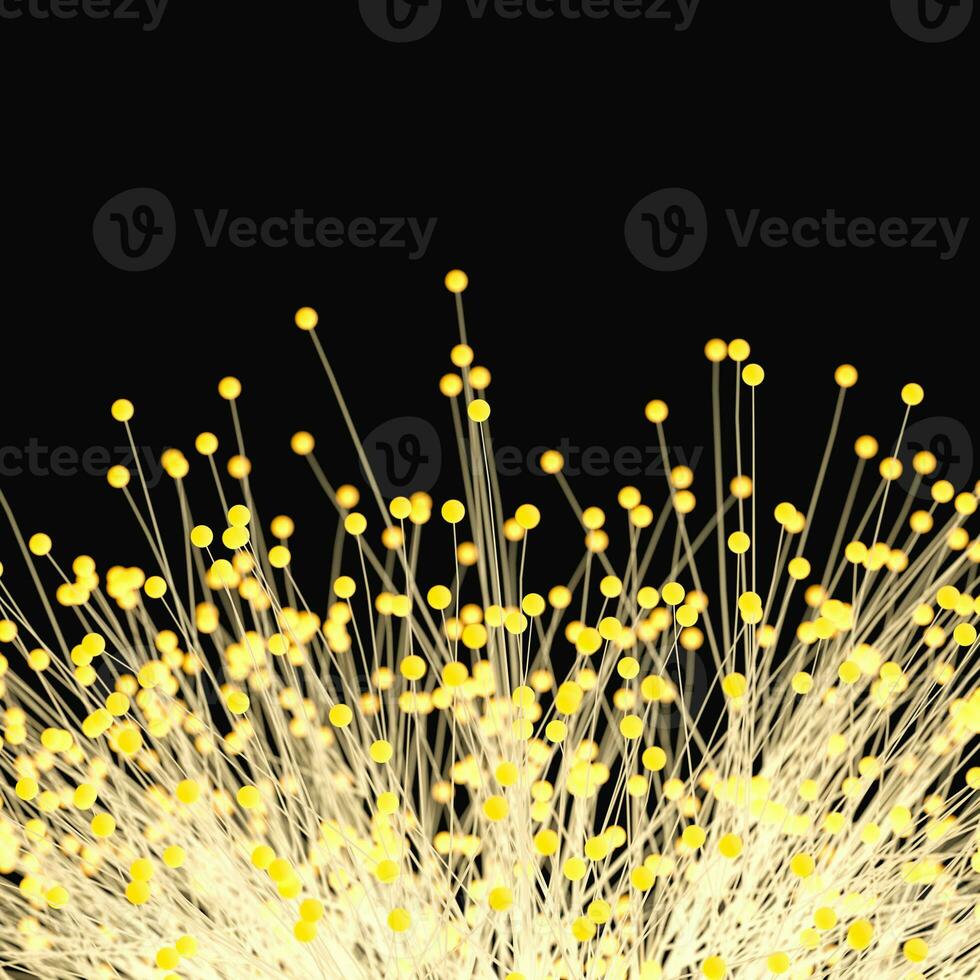 Glowing yellow lines and dots with dark background, 3d rendering. photo