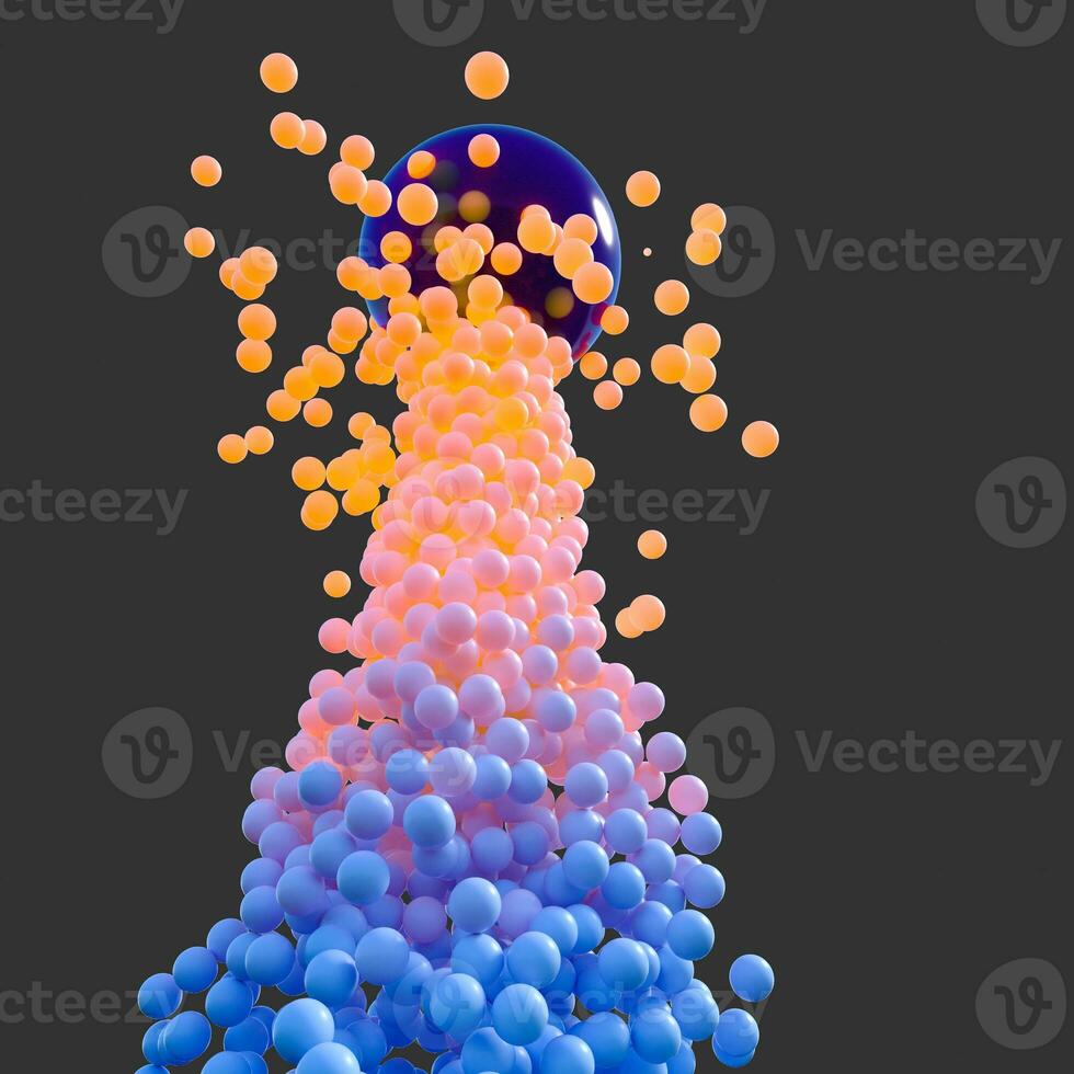 Glowing rising spheres with dark background, 3d rendering. photo