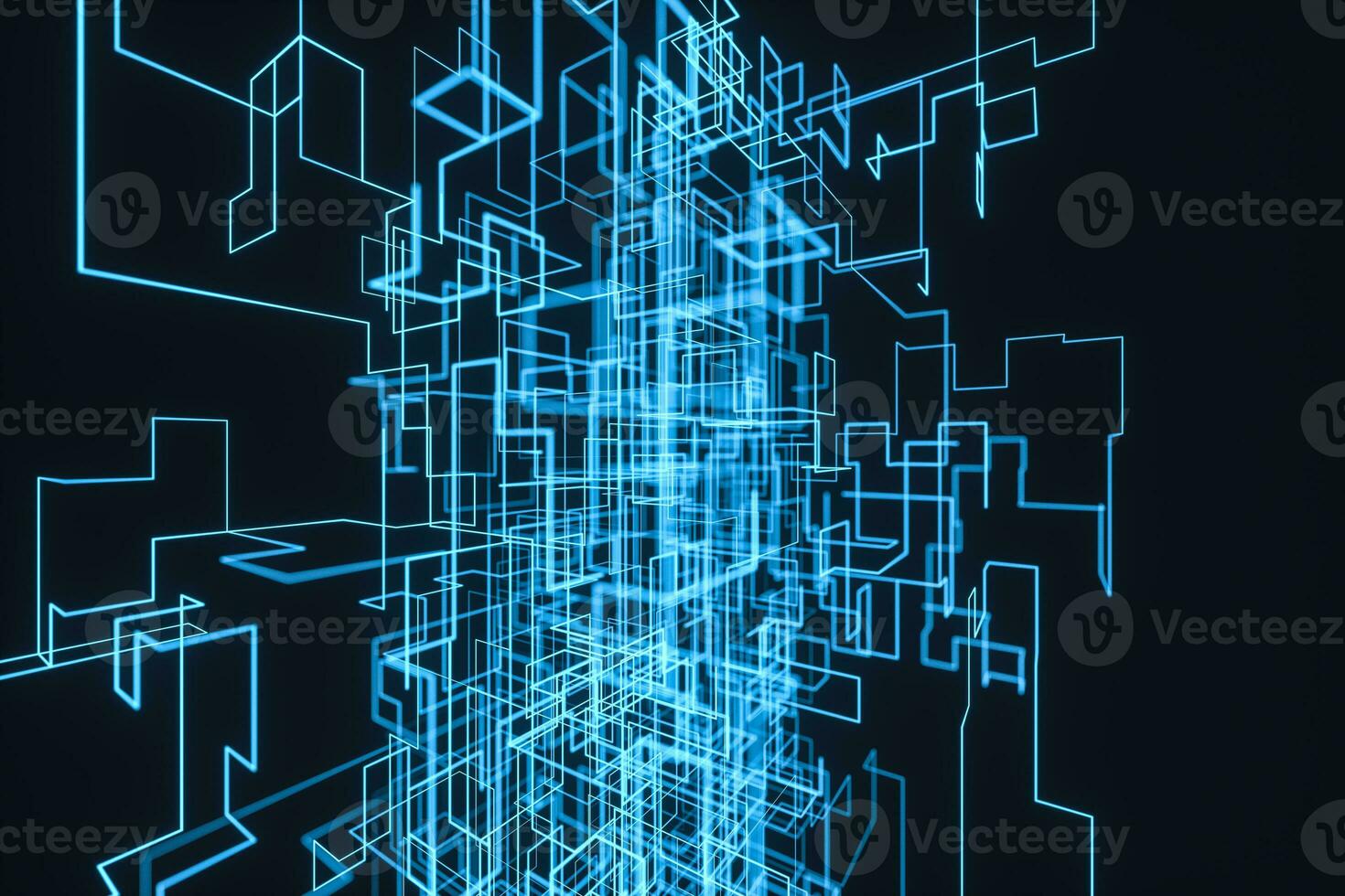 Blue cyber space with crossed glowing lines, 3d rendering. photo