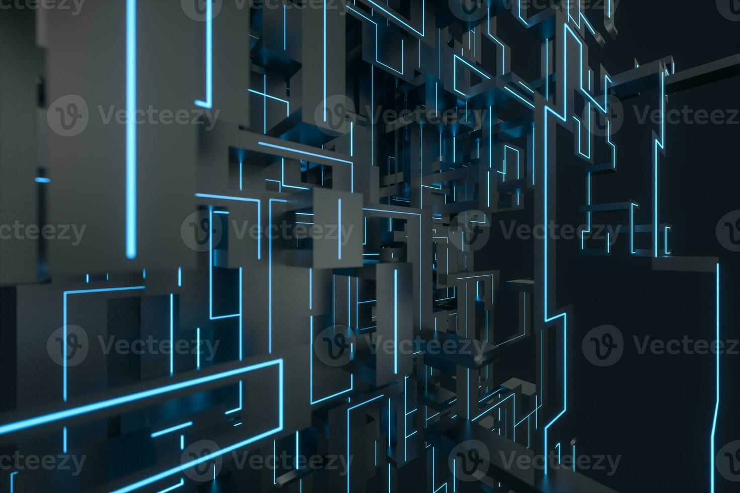Blue cyber space with crossed glowing lines, 3d rendering. photo