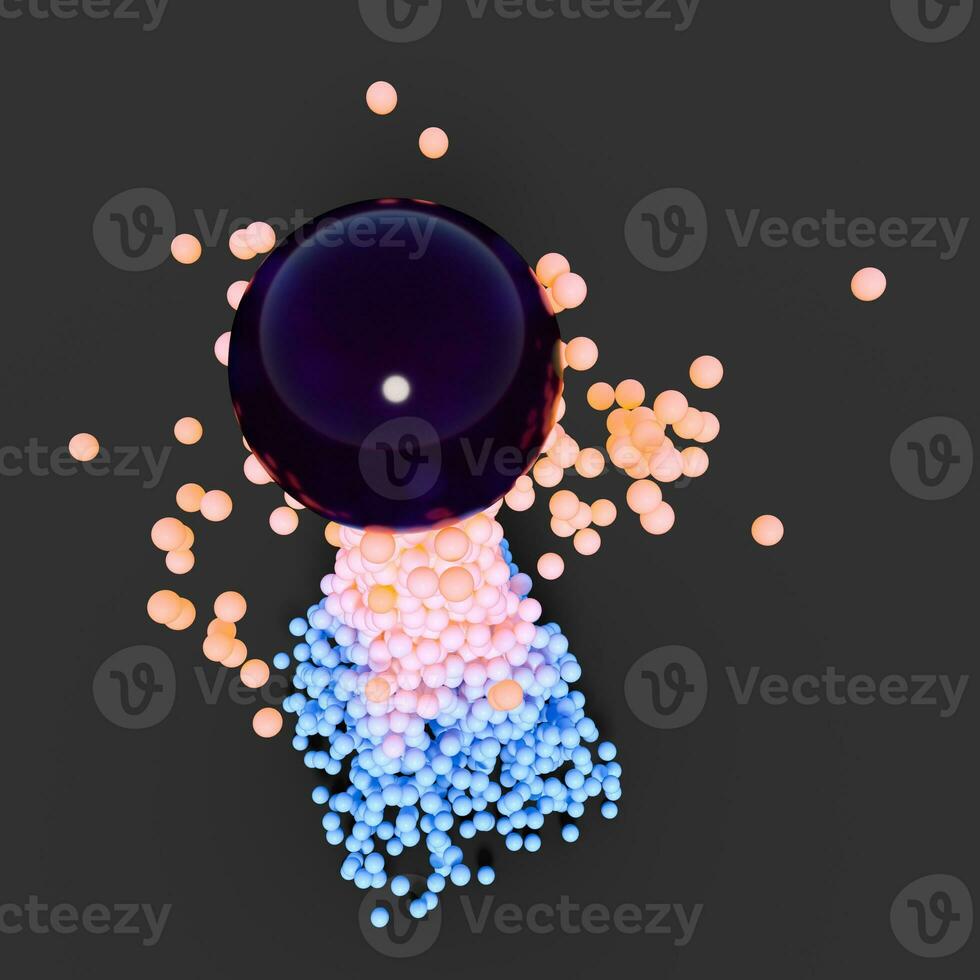 Glowing rising spheres with dark background, 3d rendering. photo