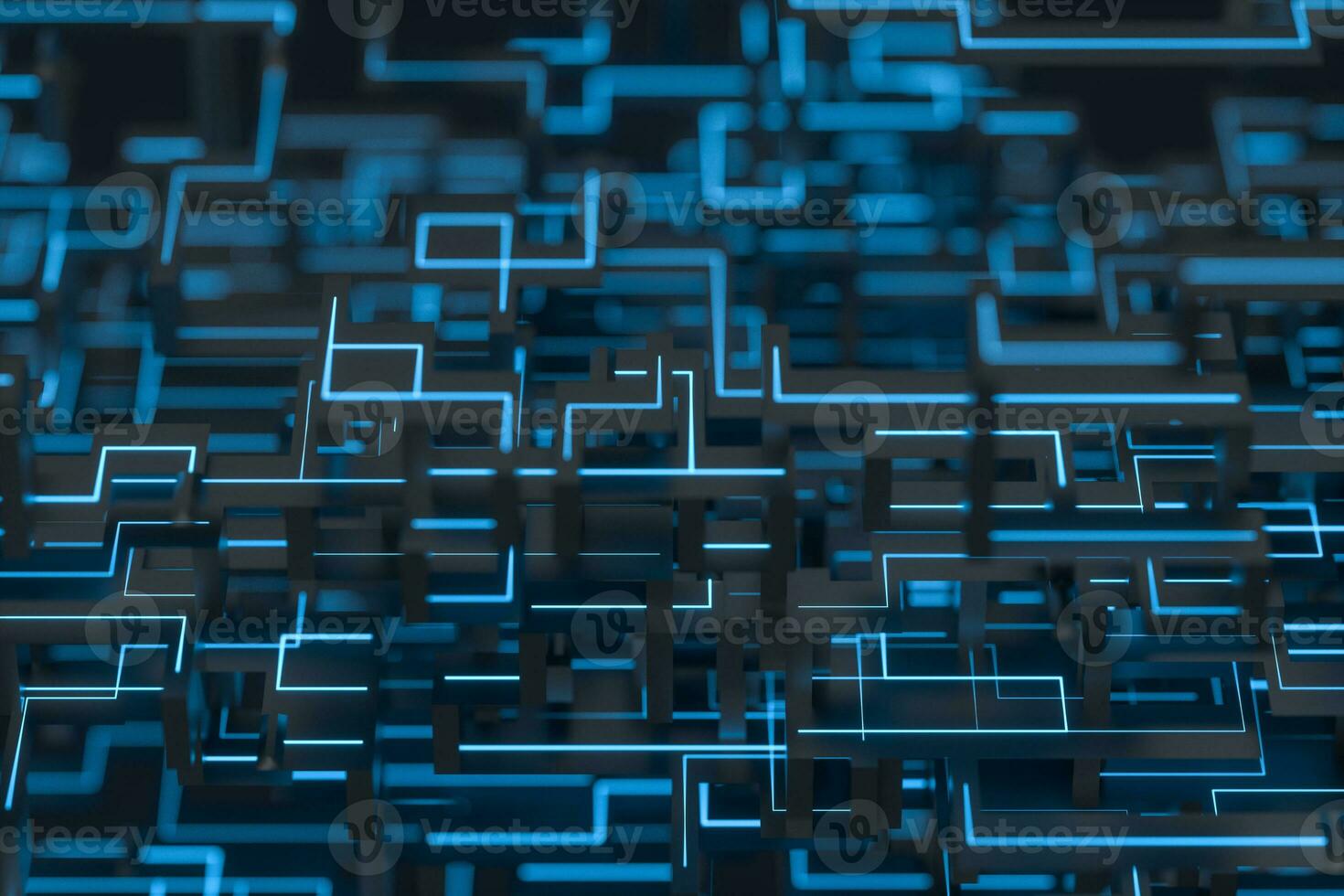 Blue cyber space with crossed glowing lines, 3d rendering. photo