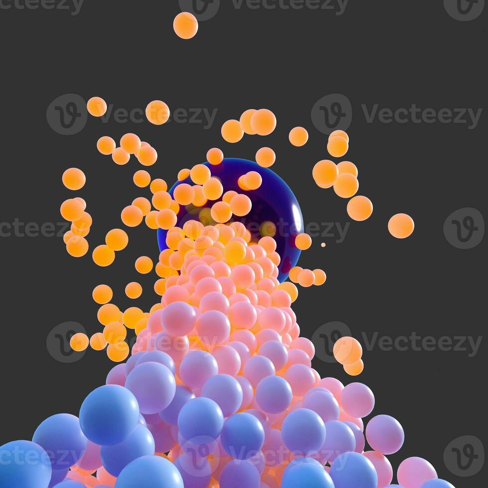 Glowing rising spheres with dark background, 3d rendering. photo