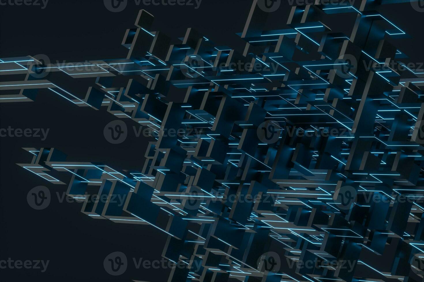 Blue cyber space with crossed glowing lines, 3d rendering. photo