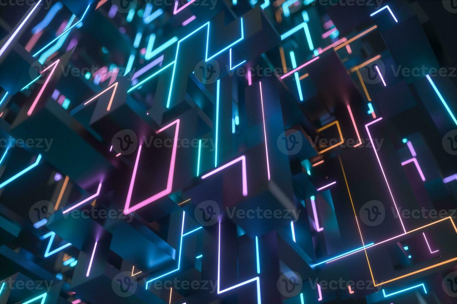 Colorful cyber space with crossed glowing lines, 3d rendering. photo